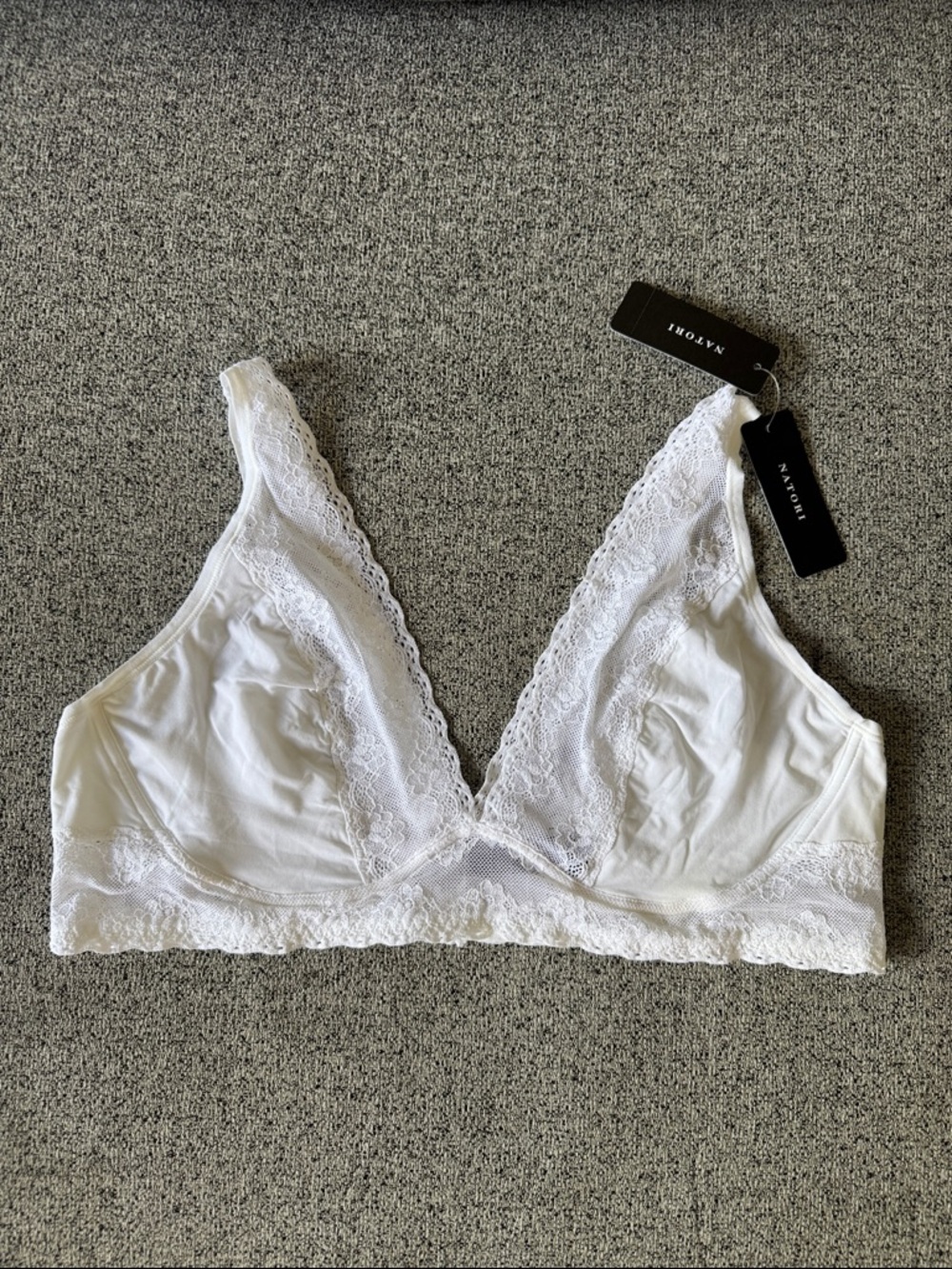 Natori White Lace Triangle Bralette - Soft Wireless Support